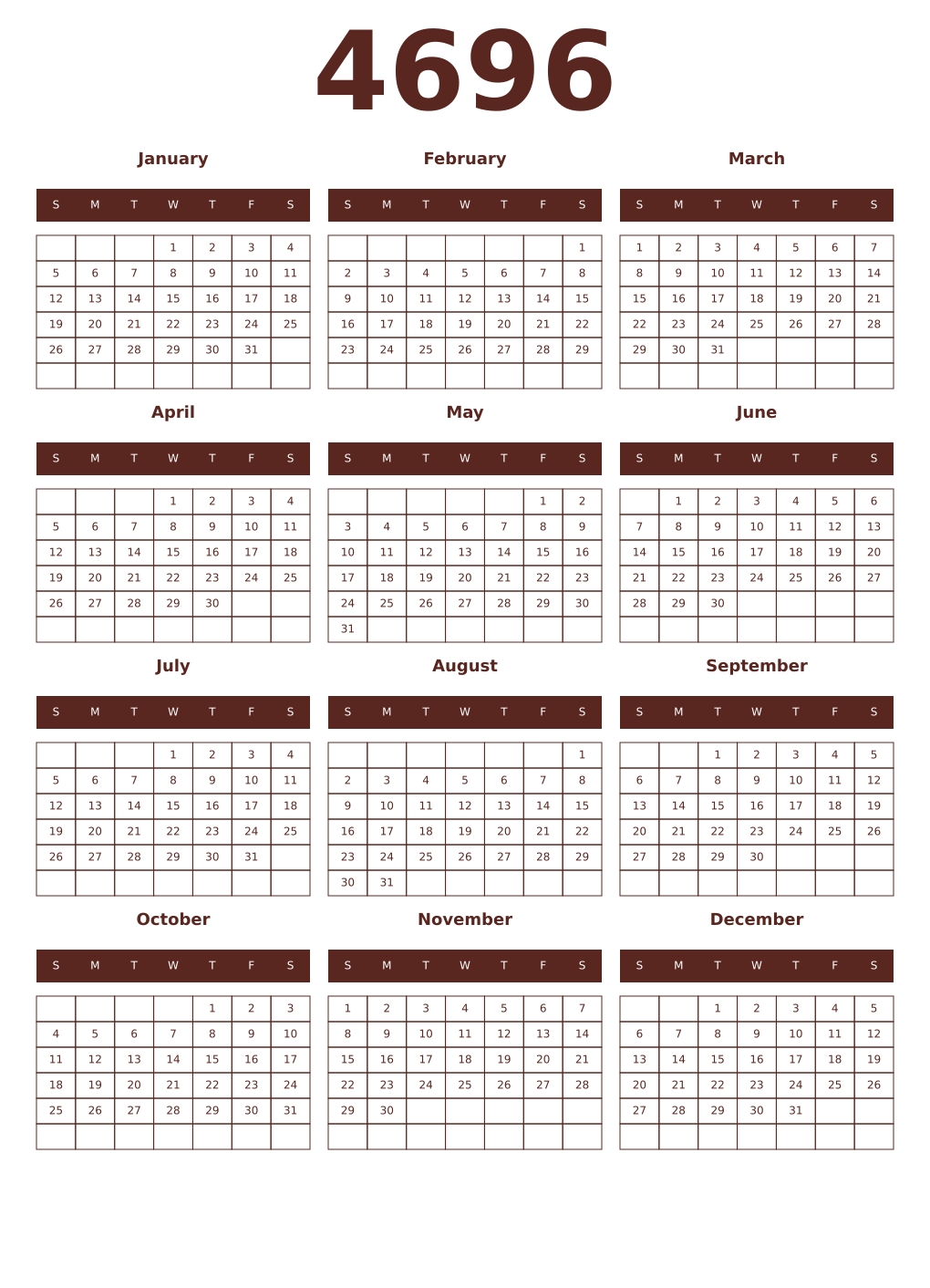Printable 4696 Year Calendars mortuum