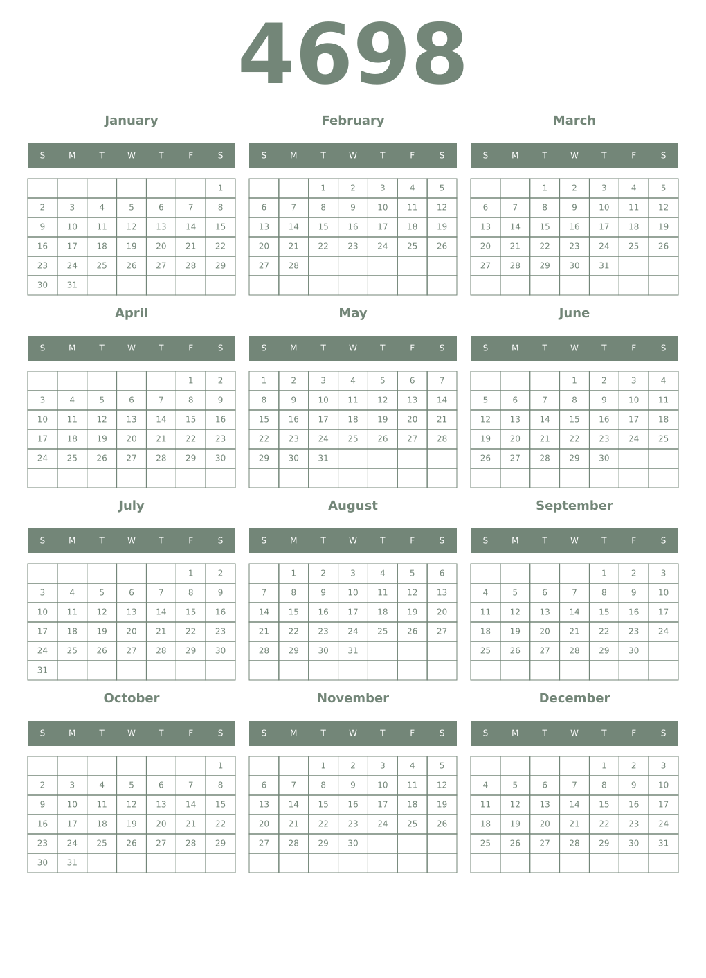 Printable 4698 Year Calendars xanadu
