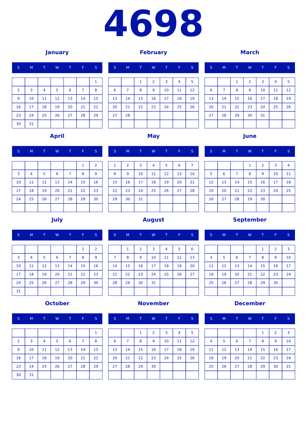 Printable 4698 Year Calendars zaffre
