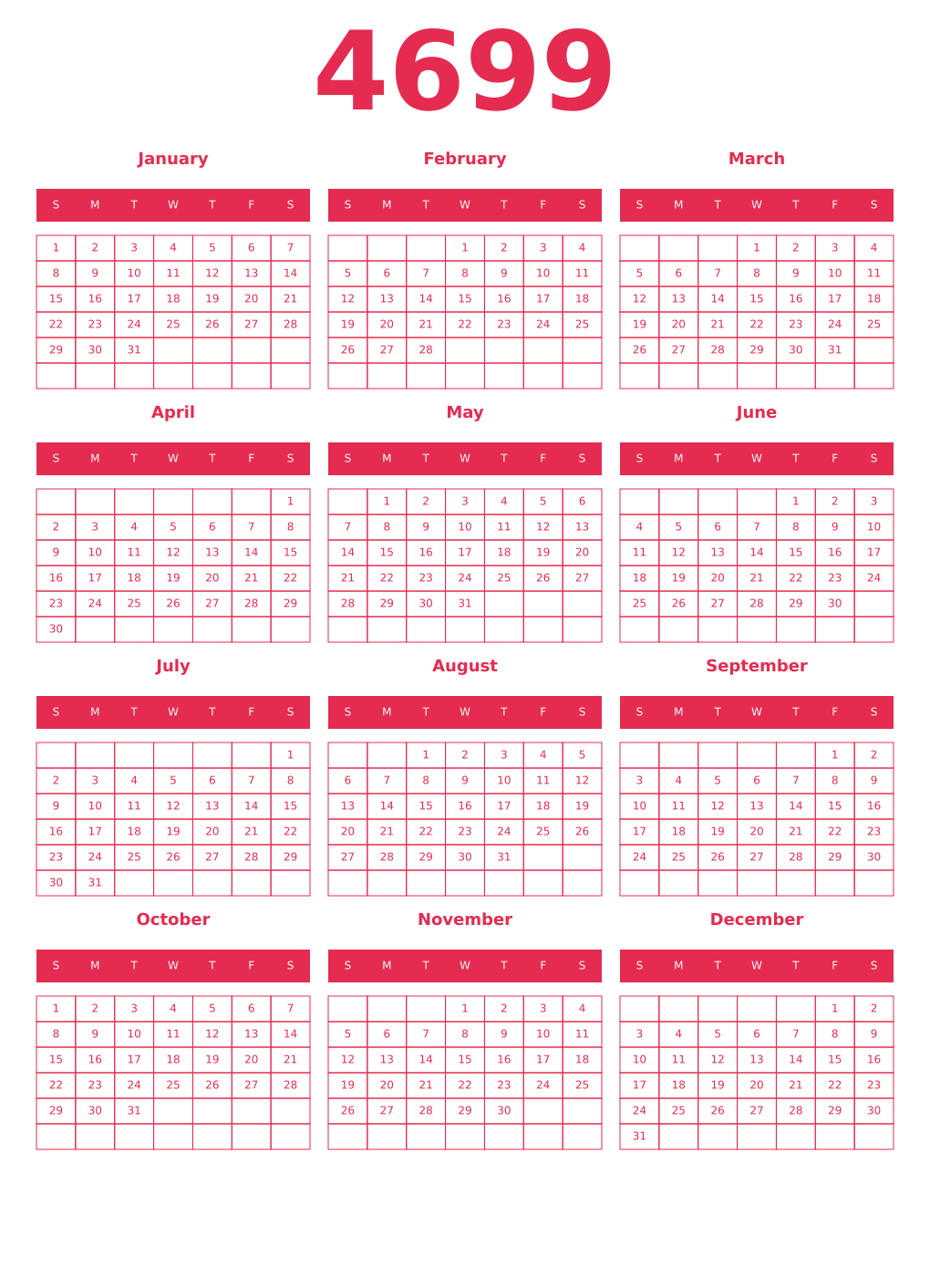 Printable 4699 Year Calendars amaranth