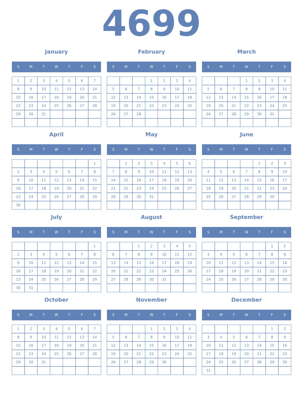 Printable 4699 Year Calendars glaucous