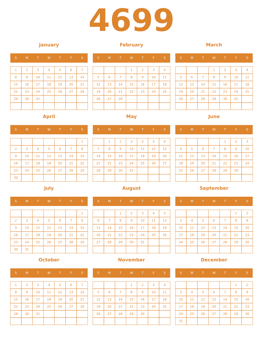 Printable 4699 Year Calendars orange