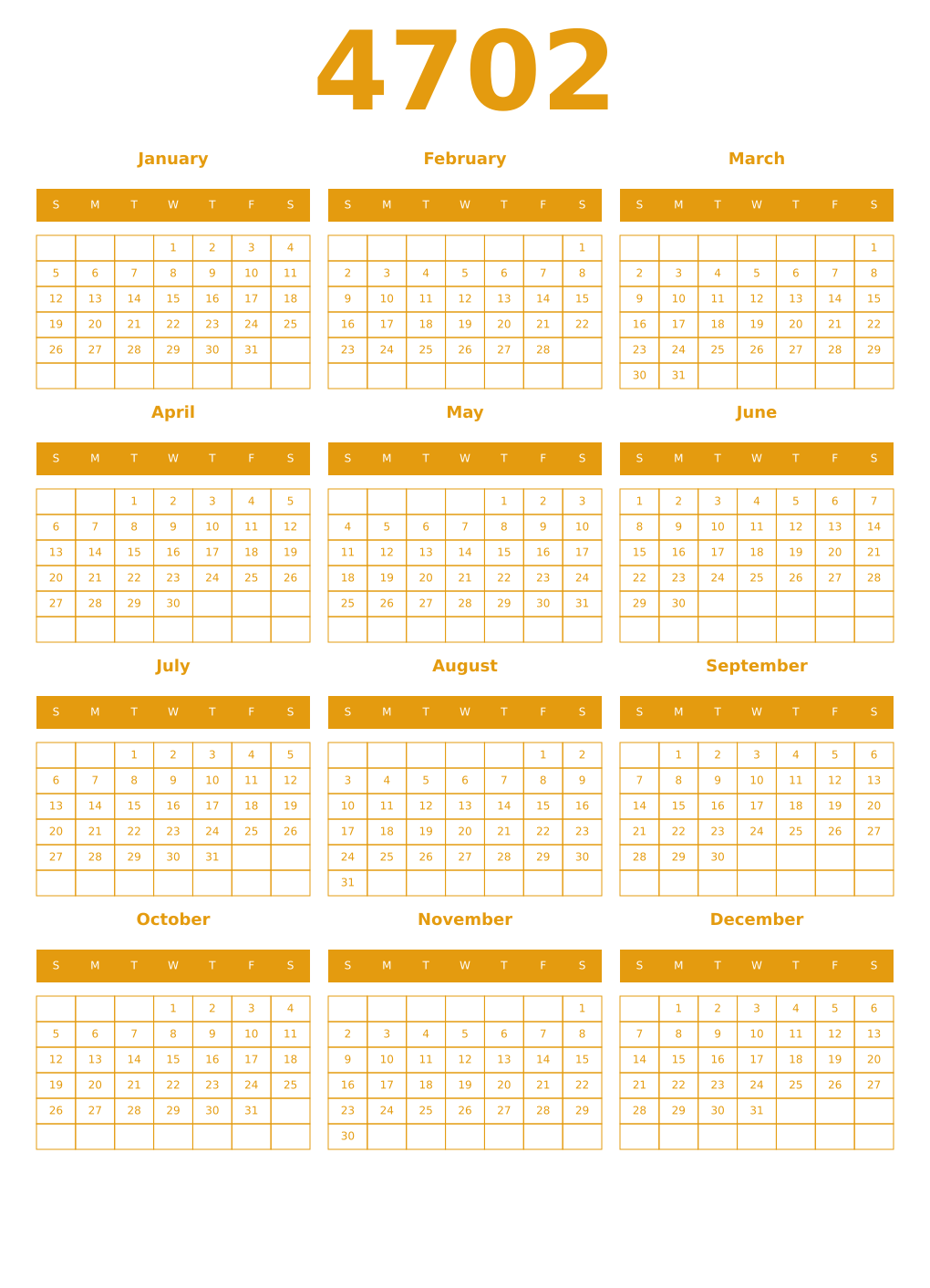Printable 4702 Year Calendars gamboge