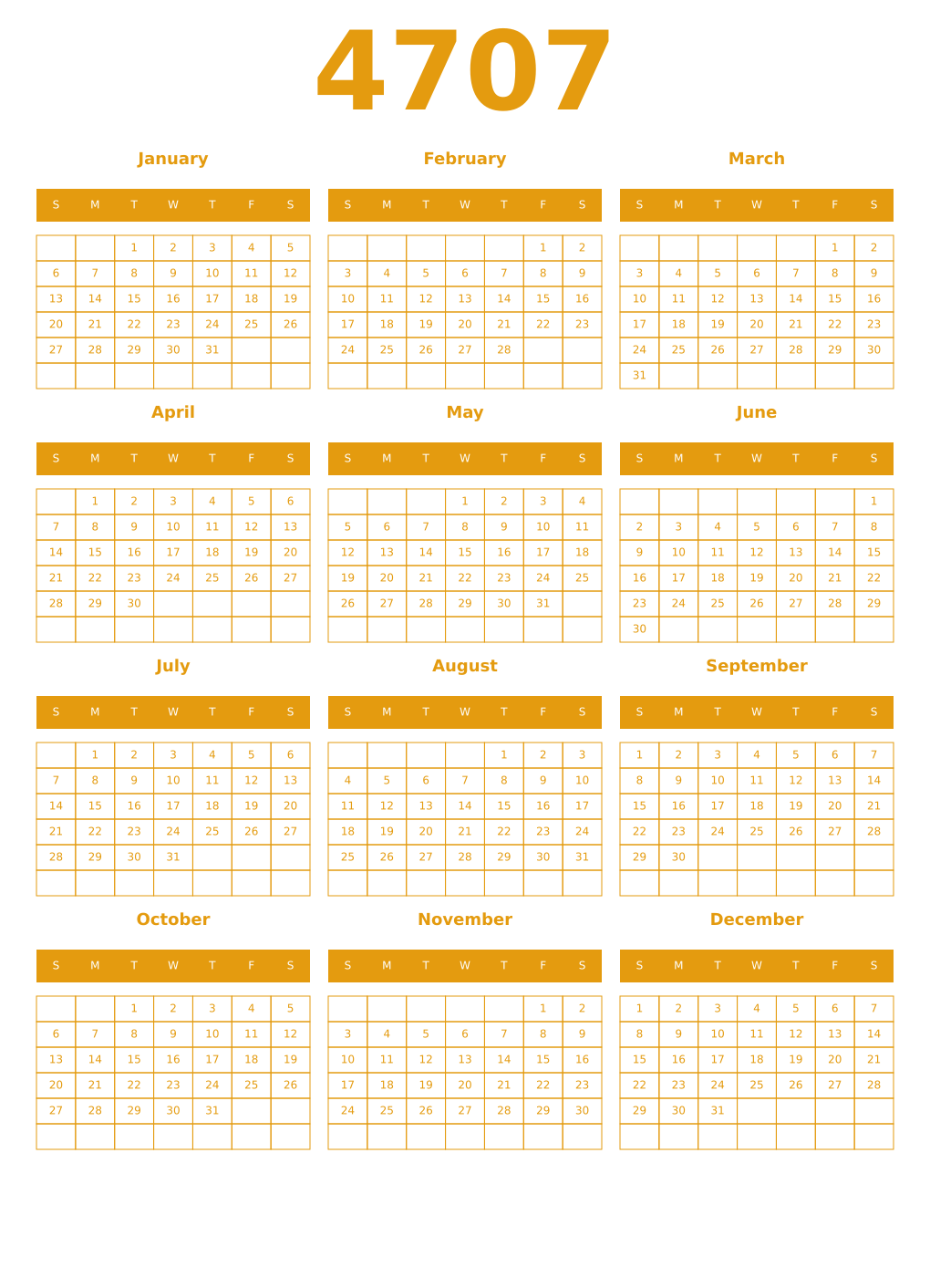 Printable 4707 Year Calendars gamboge
