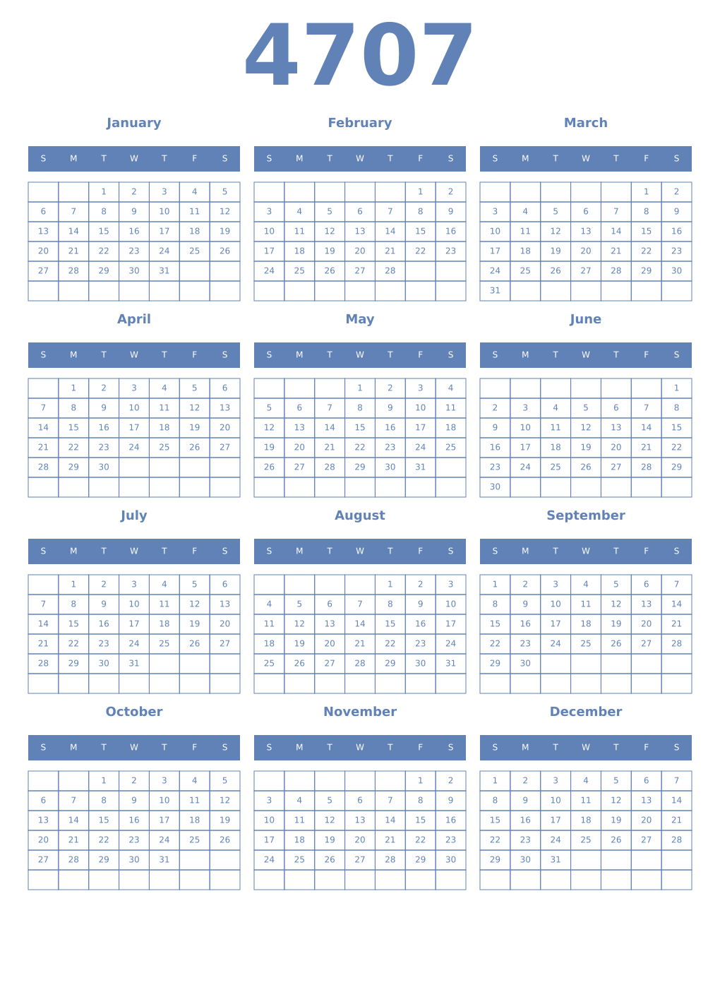 Printable 4707 Year Calendars glaucous
