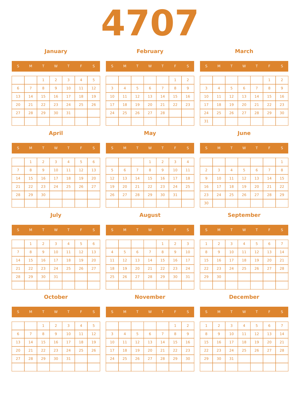 Printable 4707 Year Calendars orange