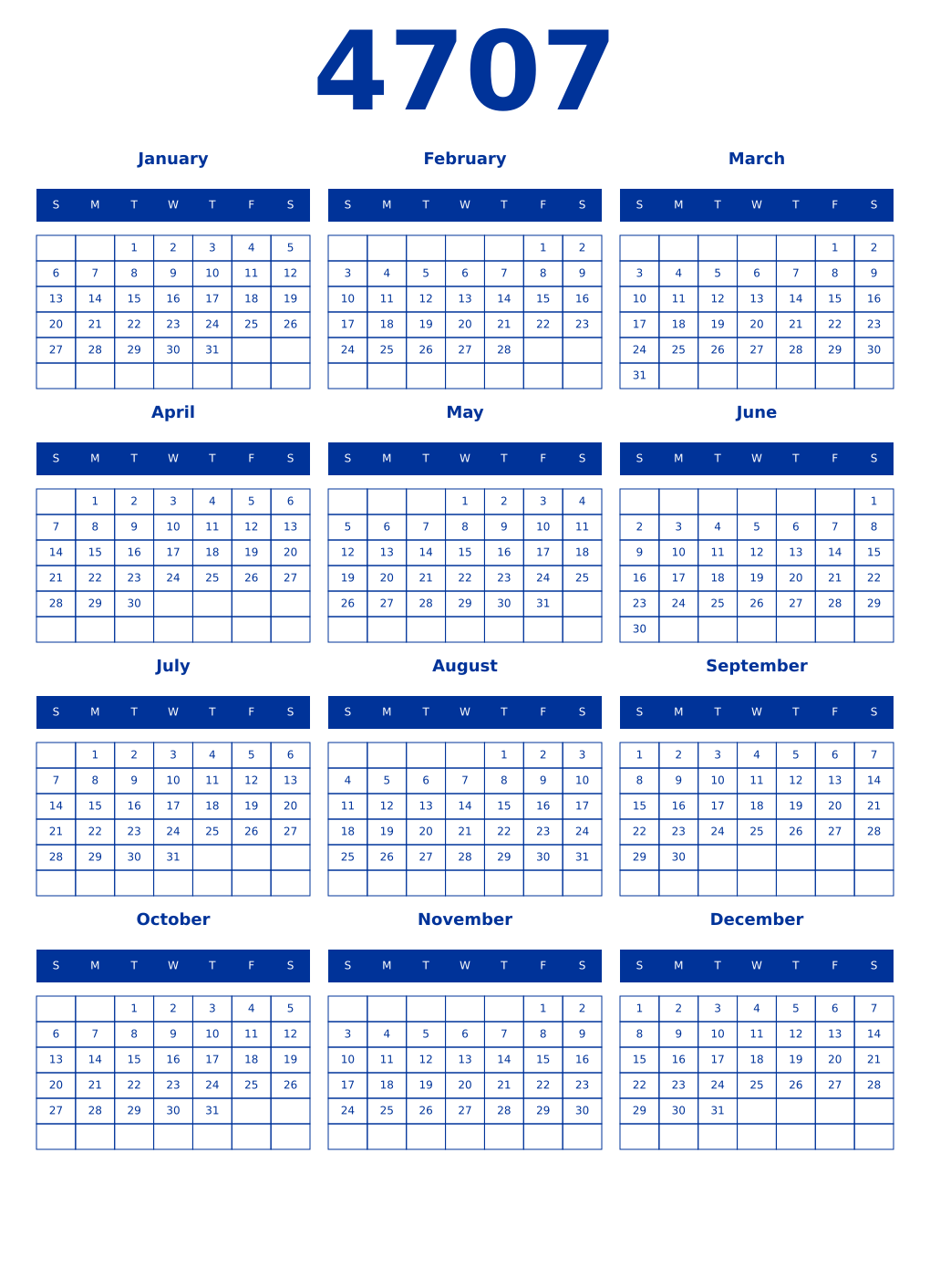 Printable 4707 Year Calendars smalt