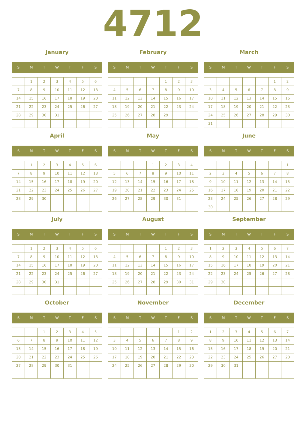 Printable 4712 Year Calendars eburnean