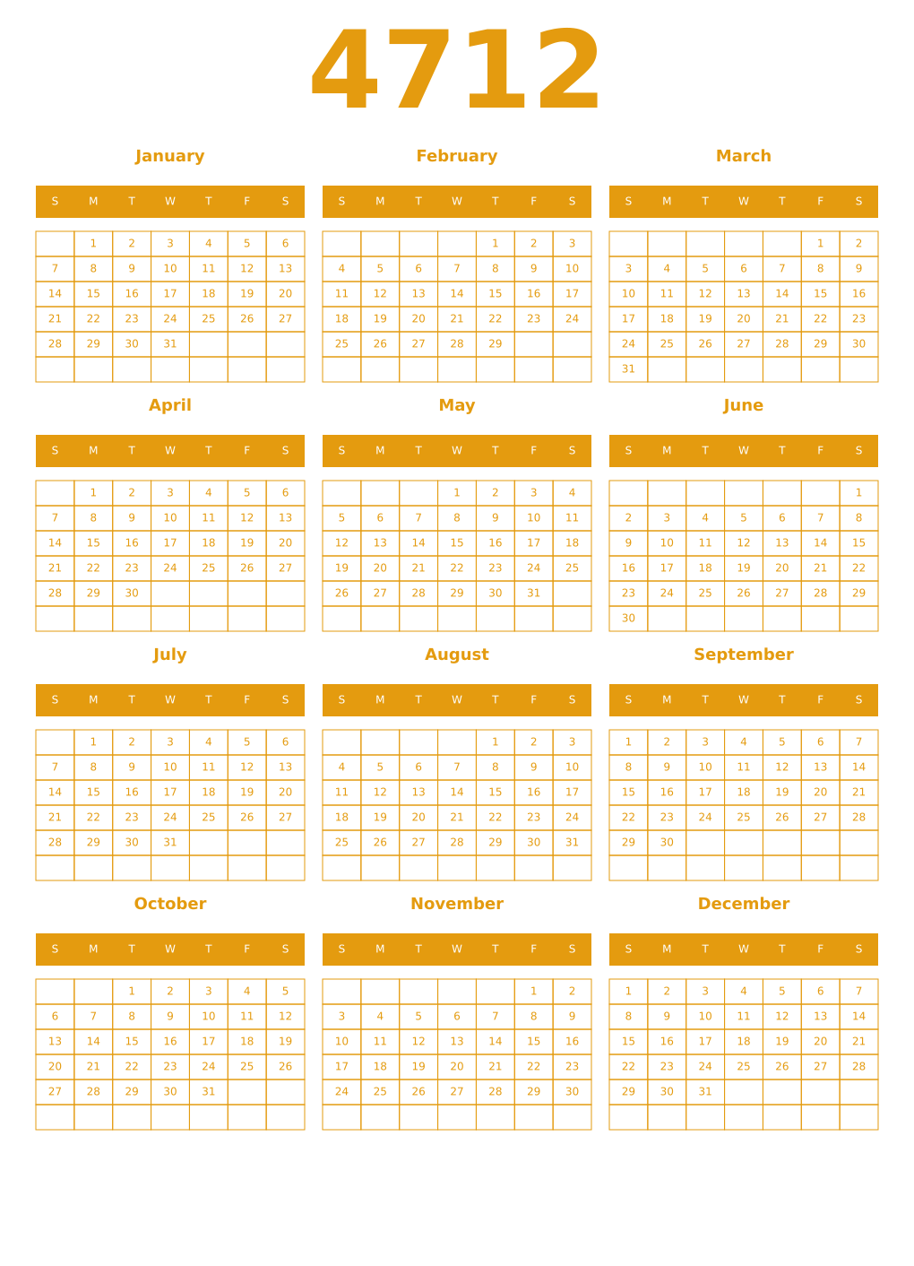Printable 4712 Year Calendars gamboge