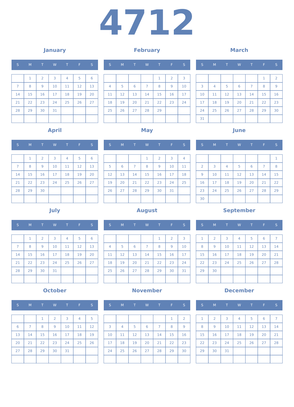 Printable 4712 Year Calendars glaucous