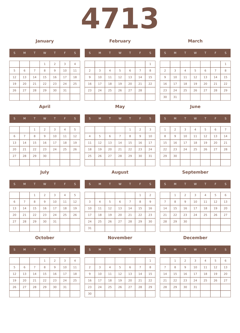Printable 4713 Year Calendars coffe