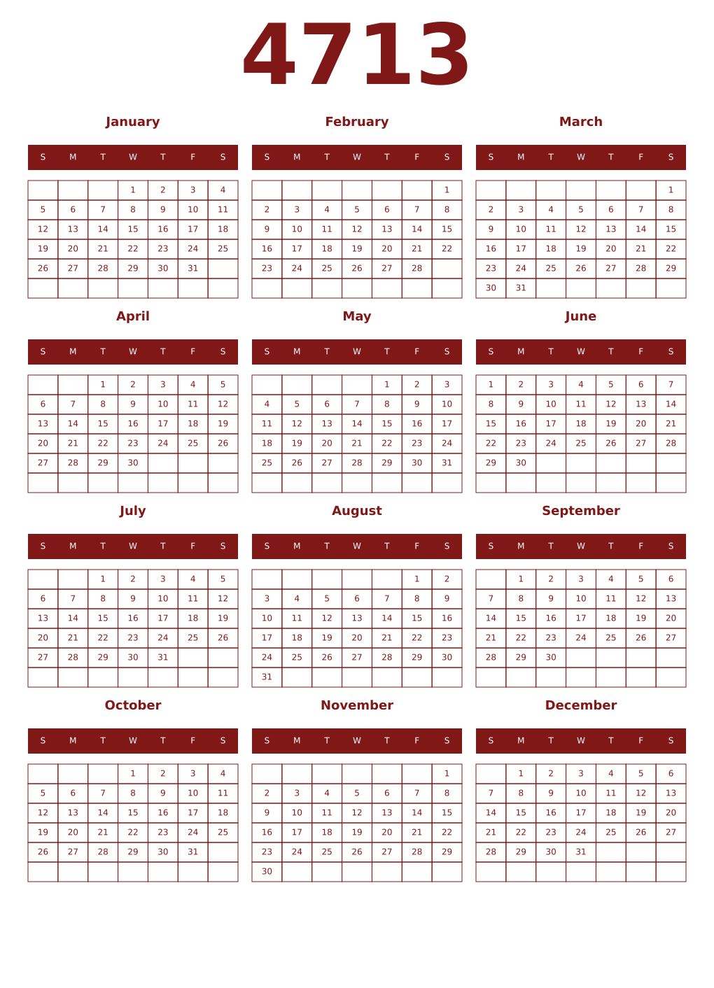 Printable 4713 Year Calendars falu