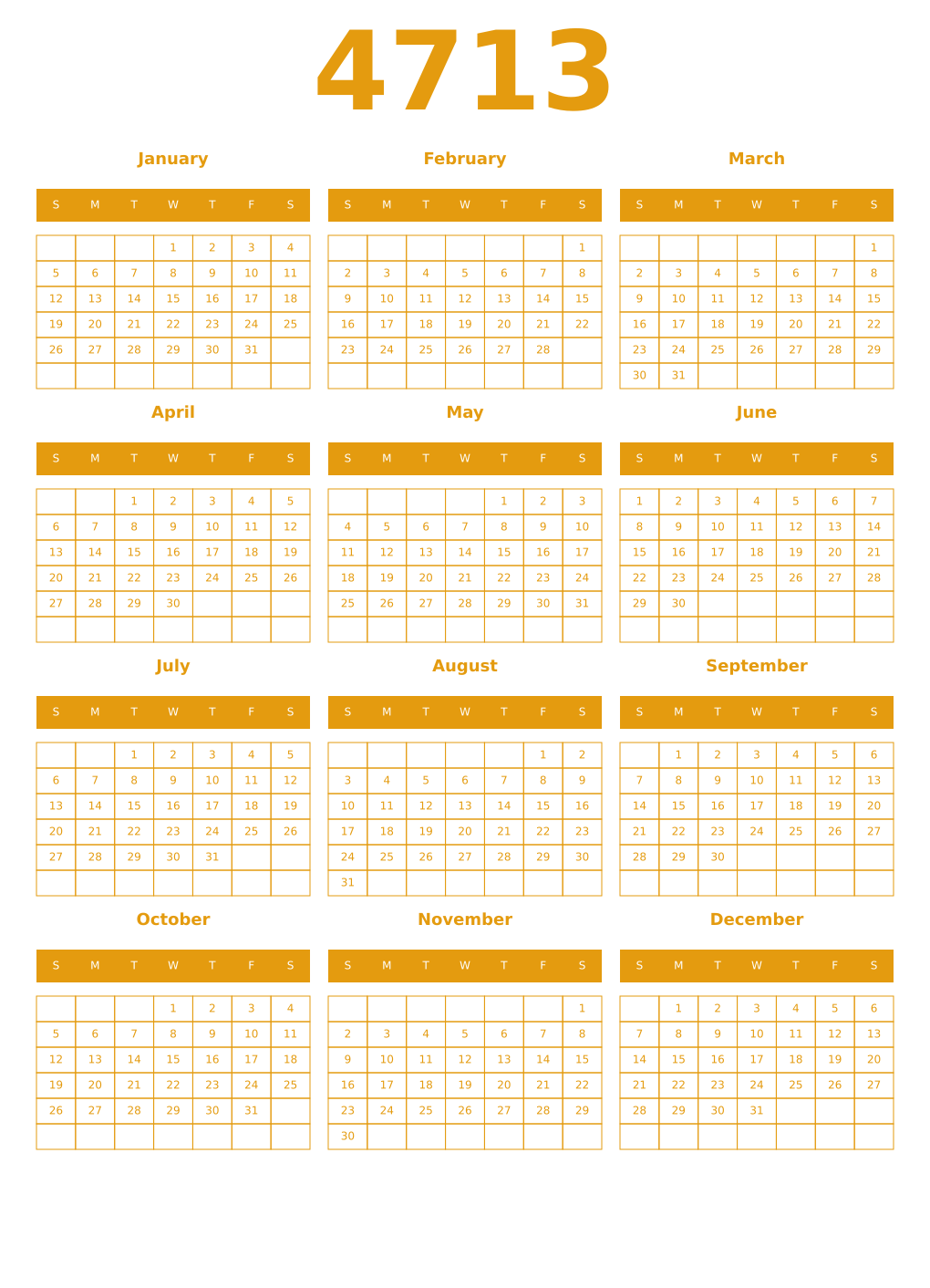 Printable 4713 Year Calendars gamboge
