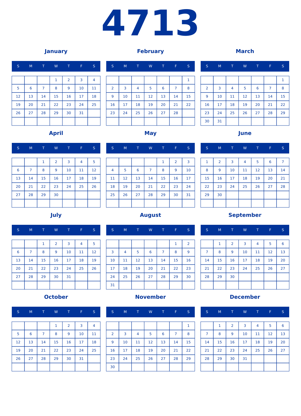 Printable 4713 Year Calendars smalt