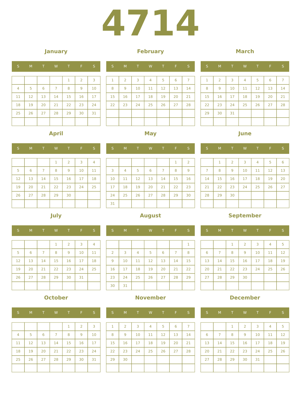 Printable 4714 Year Calendars eburnean
