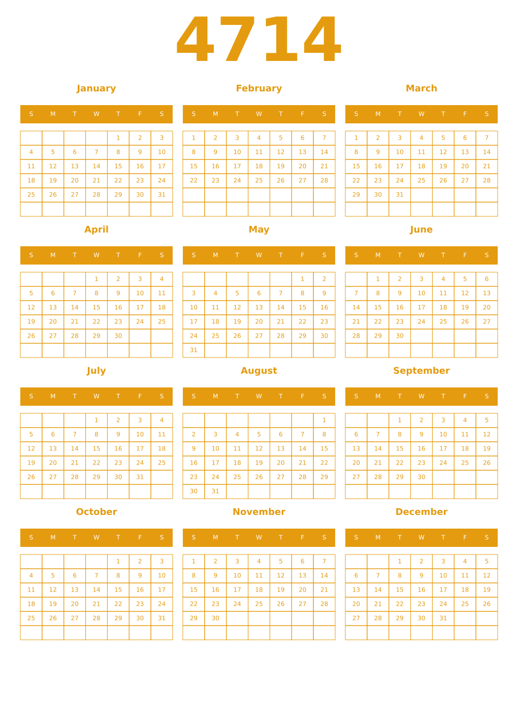 Printable 4714 Year Calendars gamboge