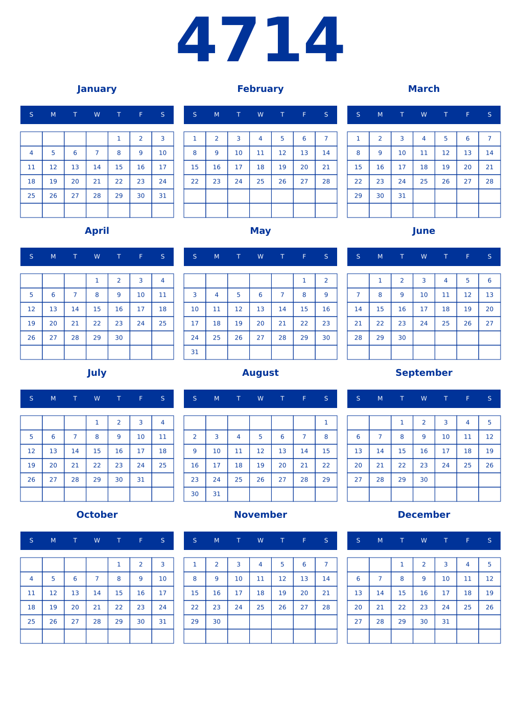Printable 4714 Year Calendars smalt