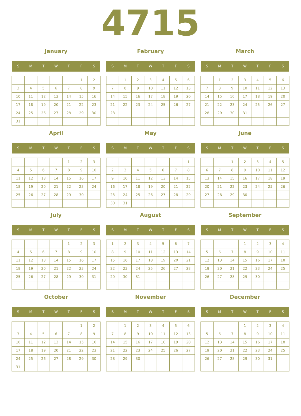 Printable 4715 Year Calendars eburnean