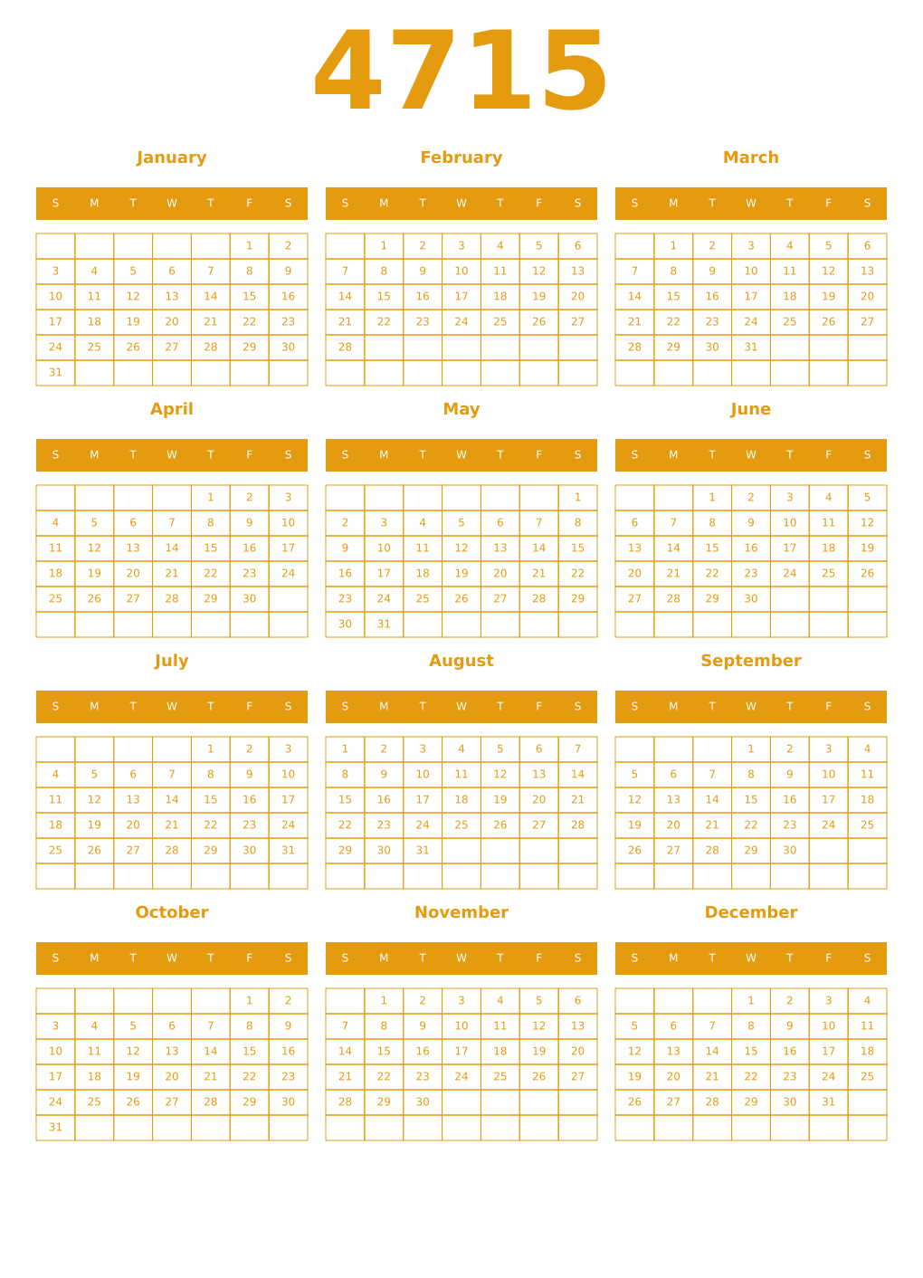 Printable 4715 Year Calendars gamboge