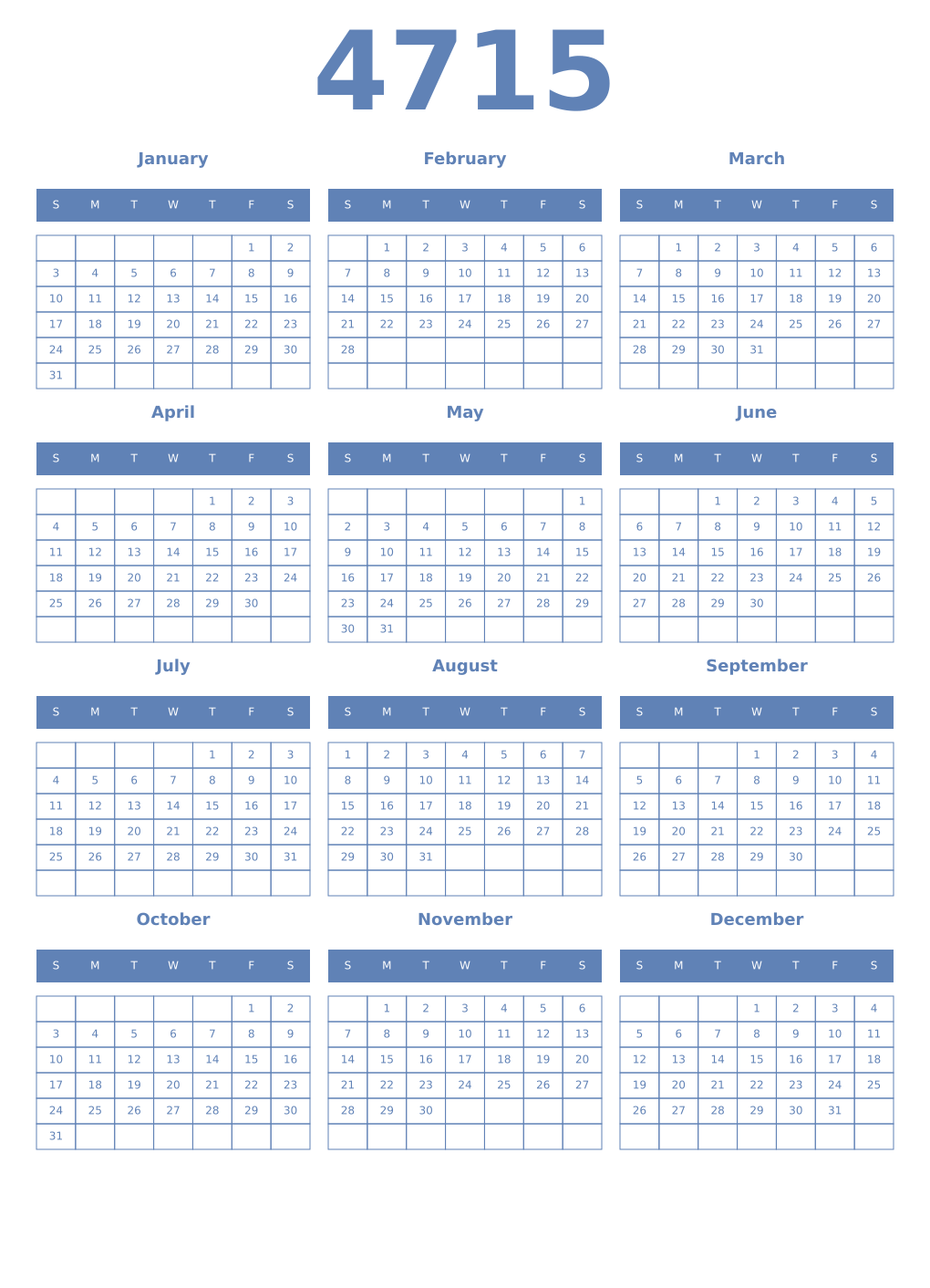 Printable 4715 Year Calendars glaucous