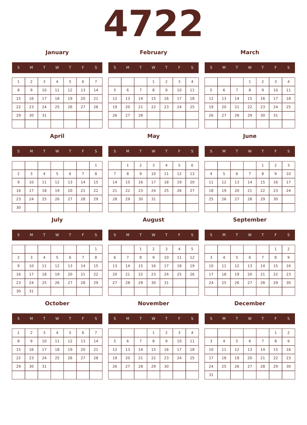 Printable 4722 Year Calendars mortuum