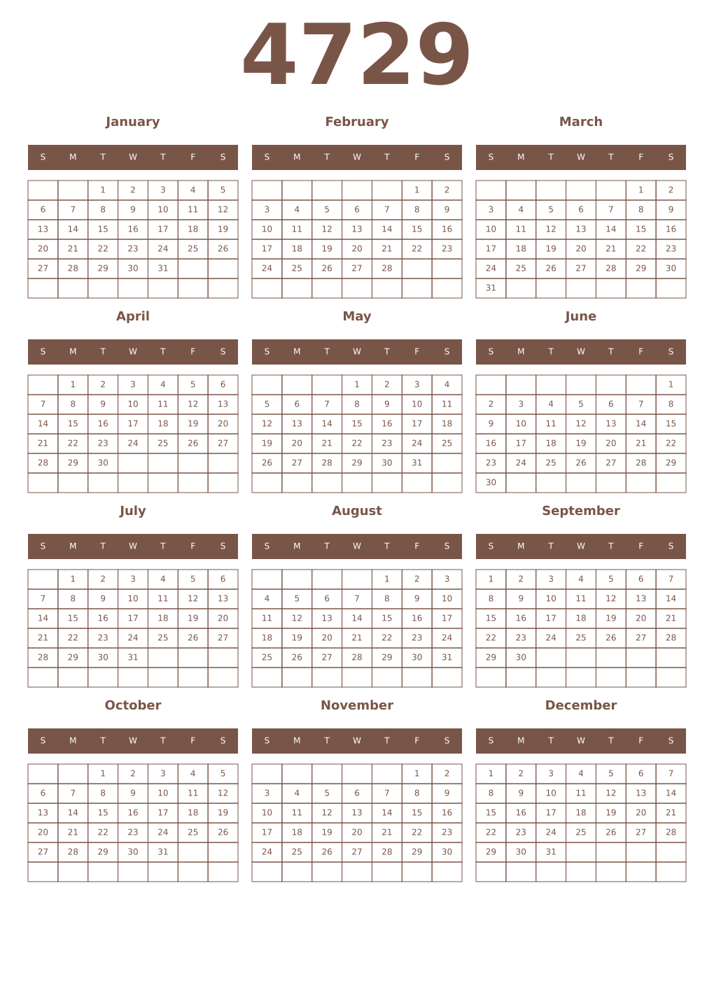 Printable 4729 Year Calendars coffe