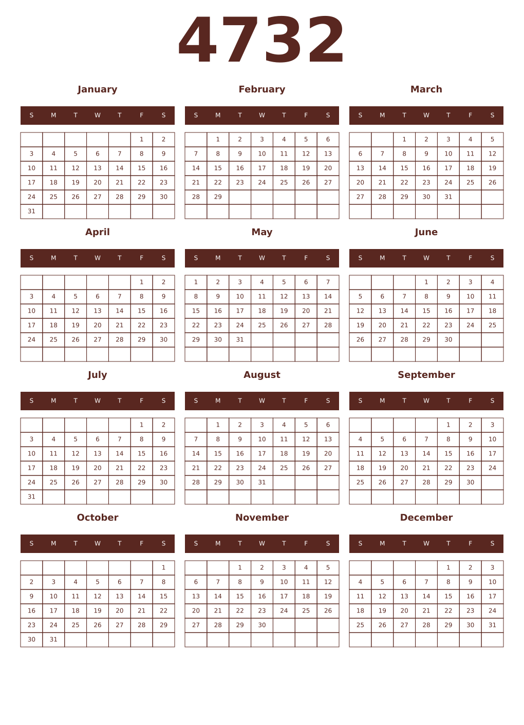 Printable 4732 Year Calendars mortuum