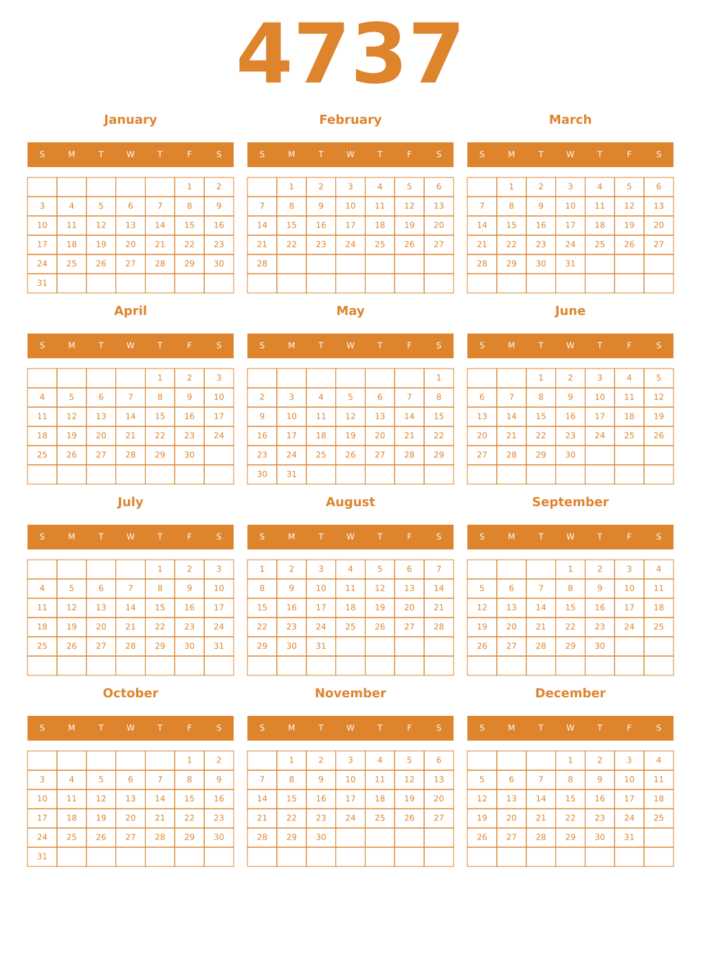Printable 4737 Year Calendars orange