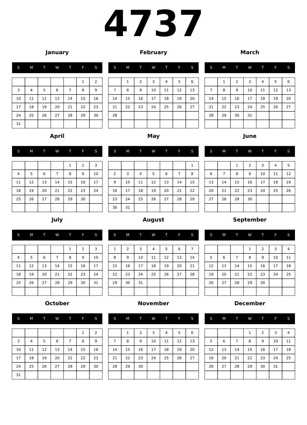 Printable 4737 Calendars