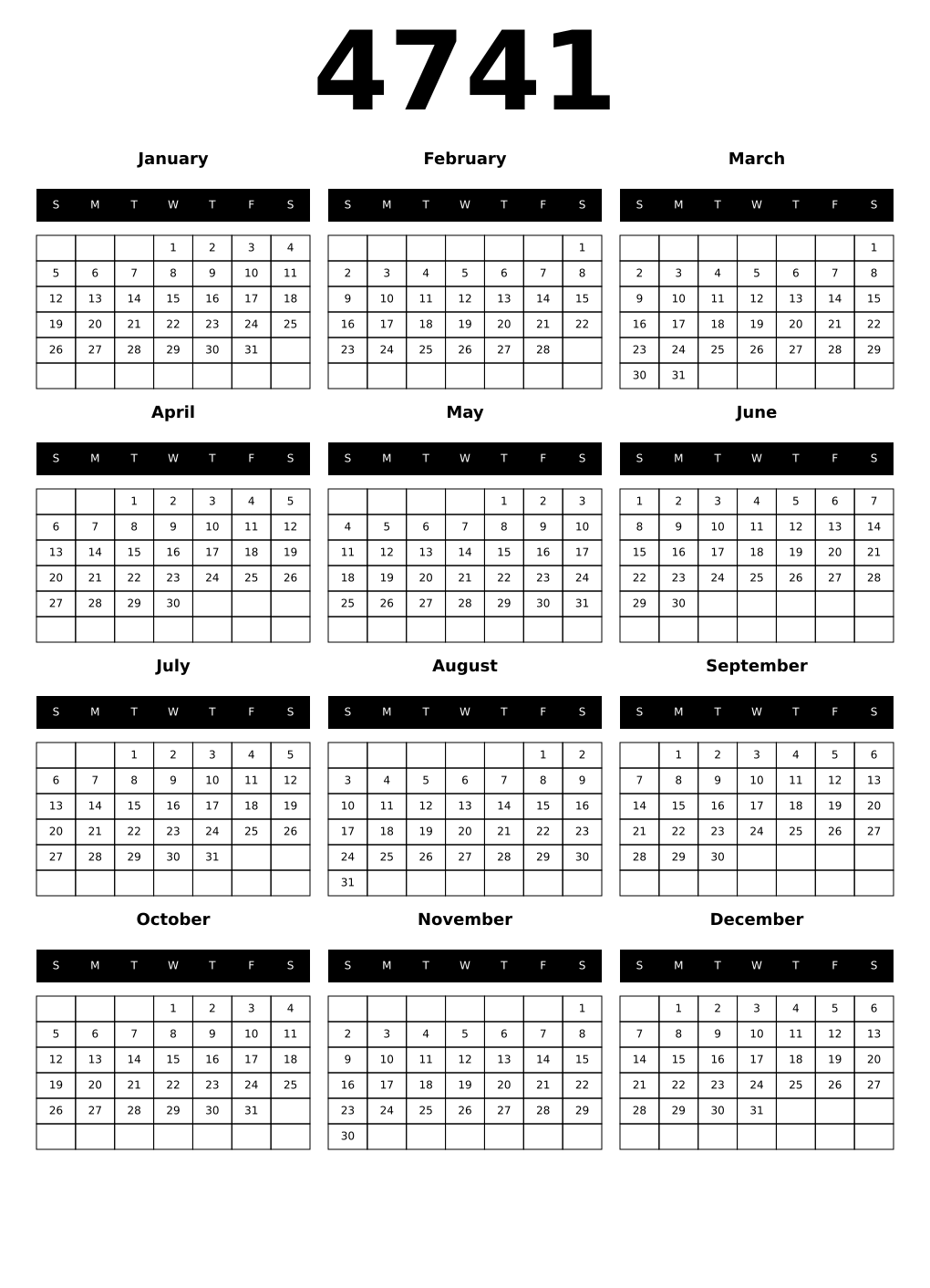 Printable 4741 Calendars