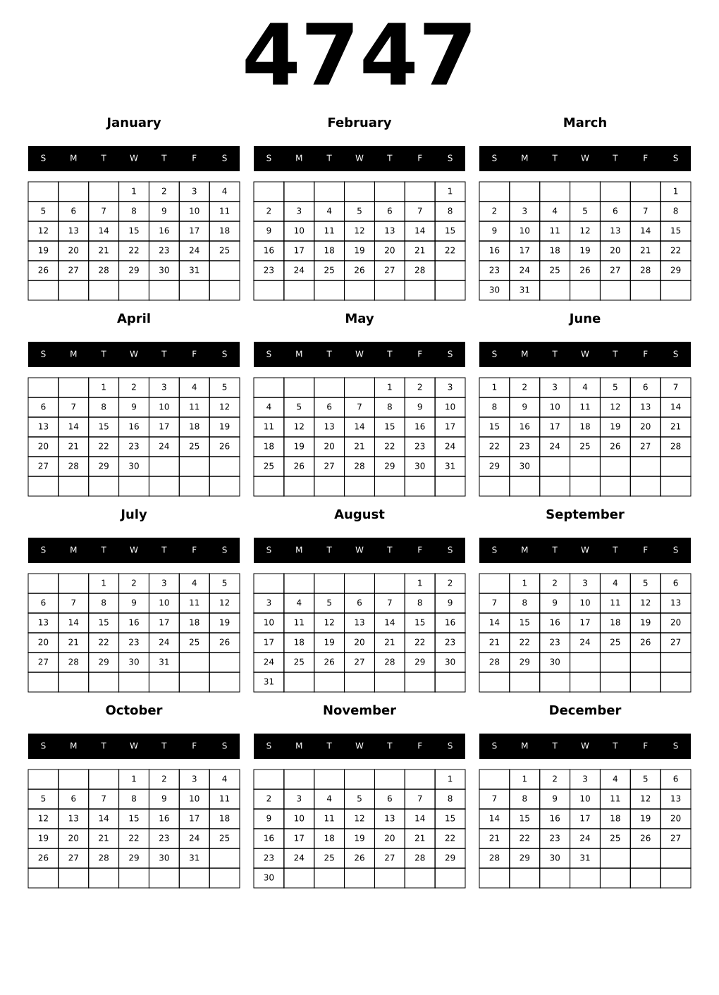Printable 4747 Calendars