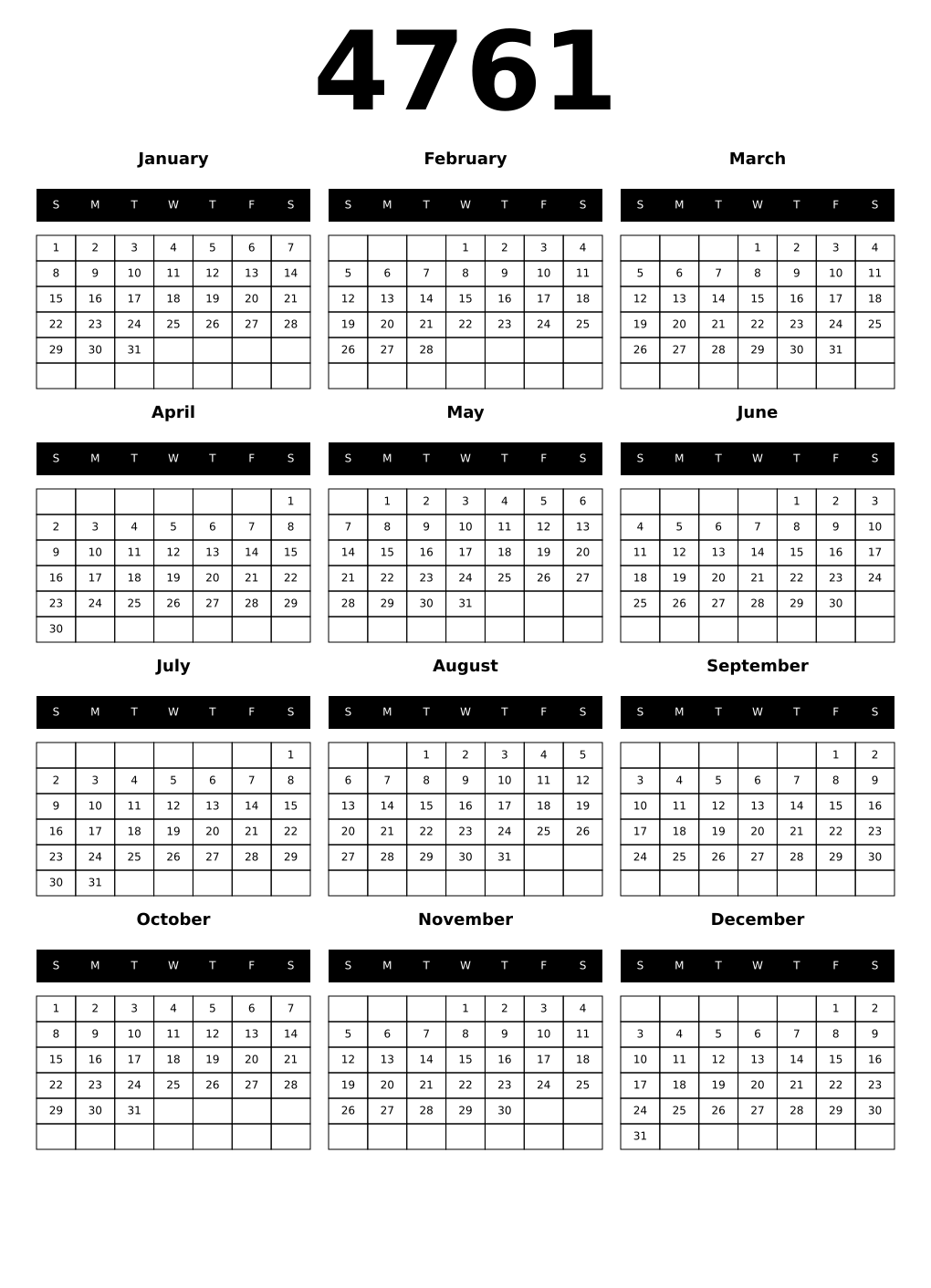 Printable 4761 Calendars