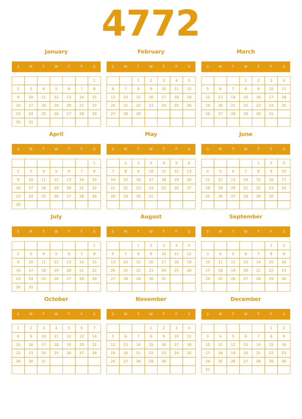 Printable 4772 Year Calendars gamboge