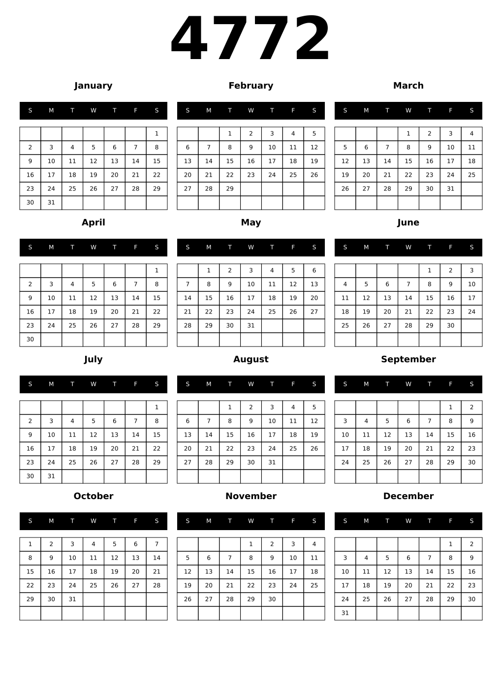 Printable 4772 Calendars
