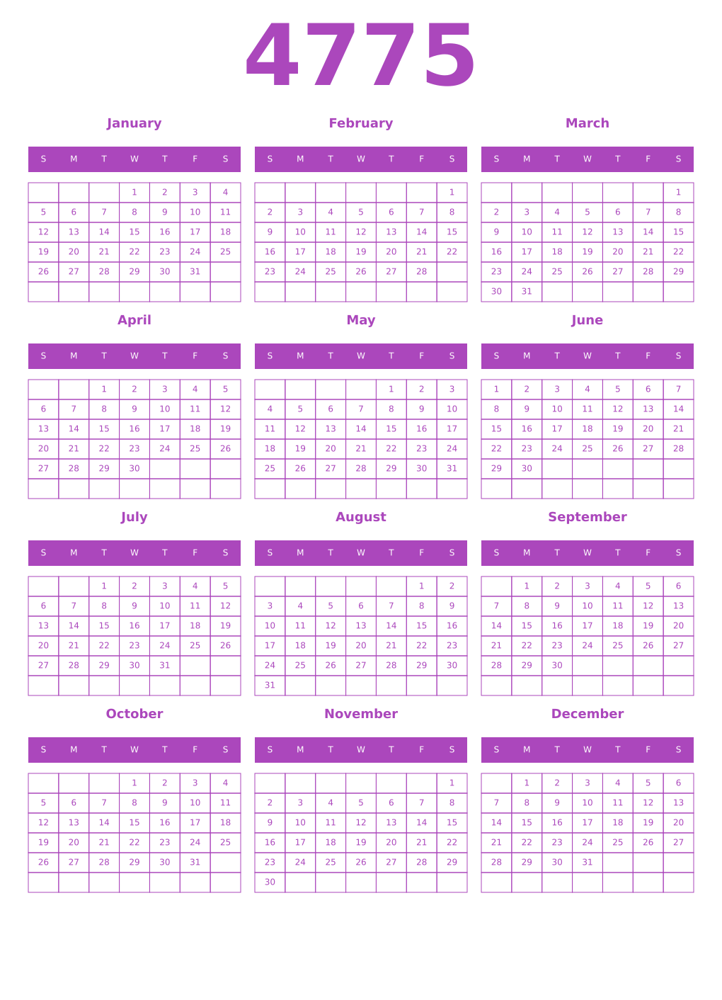 Printable 4775 Calendars
