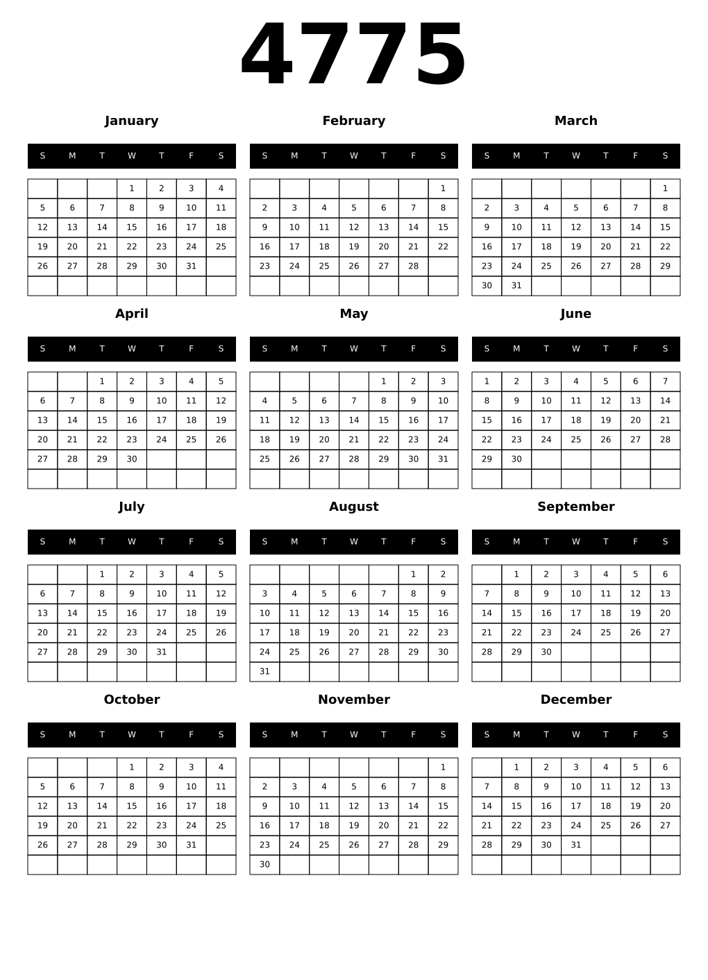 Printable 4775 Calendars