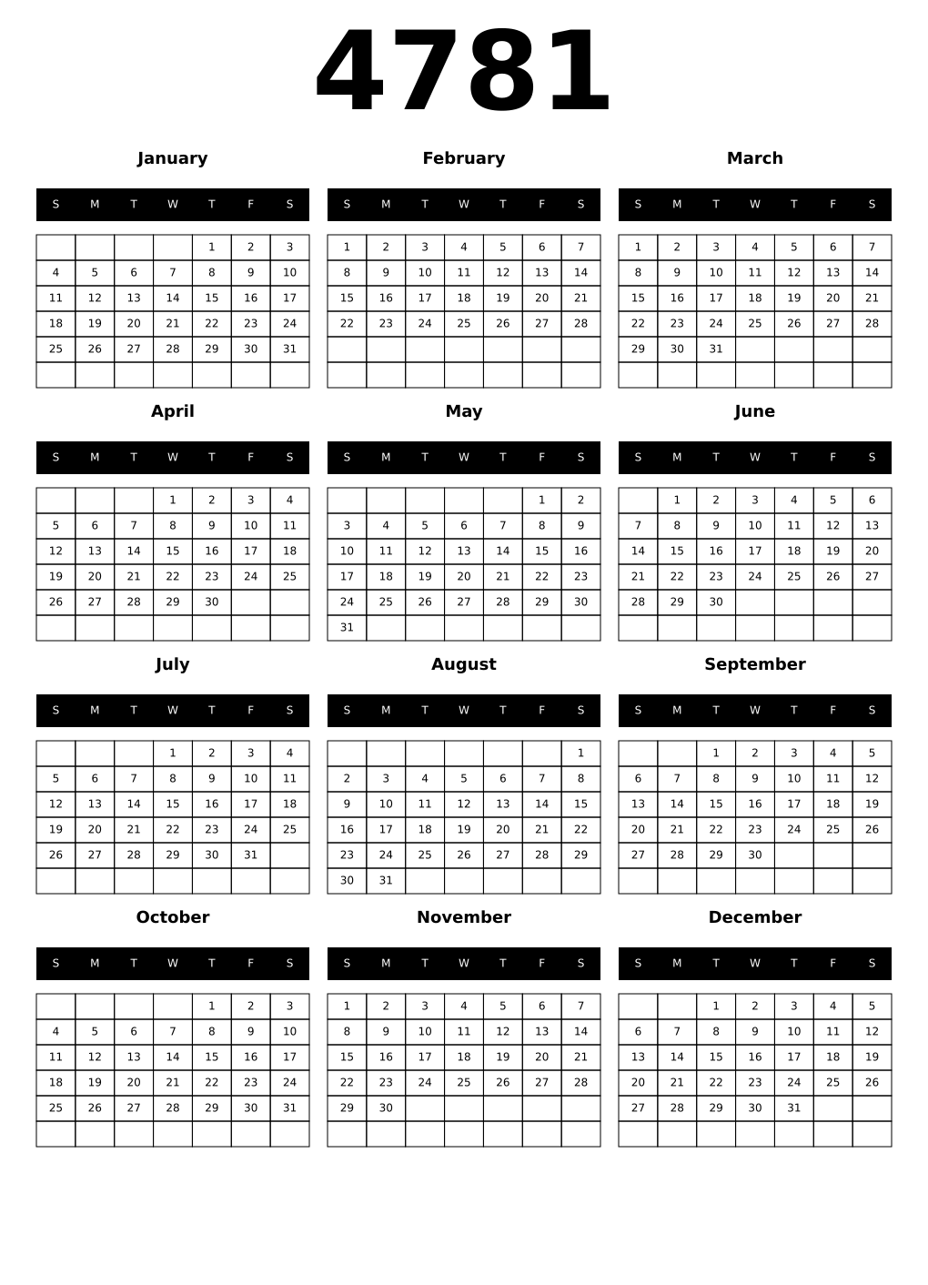 Printable 4781 Calendars