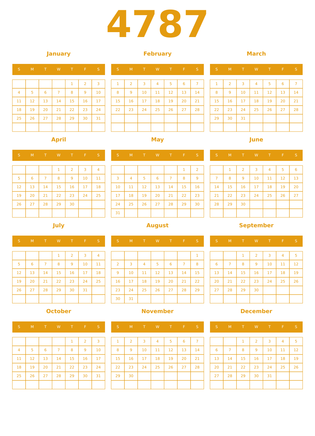 Printable 4787 Year Calendars gamboge