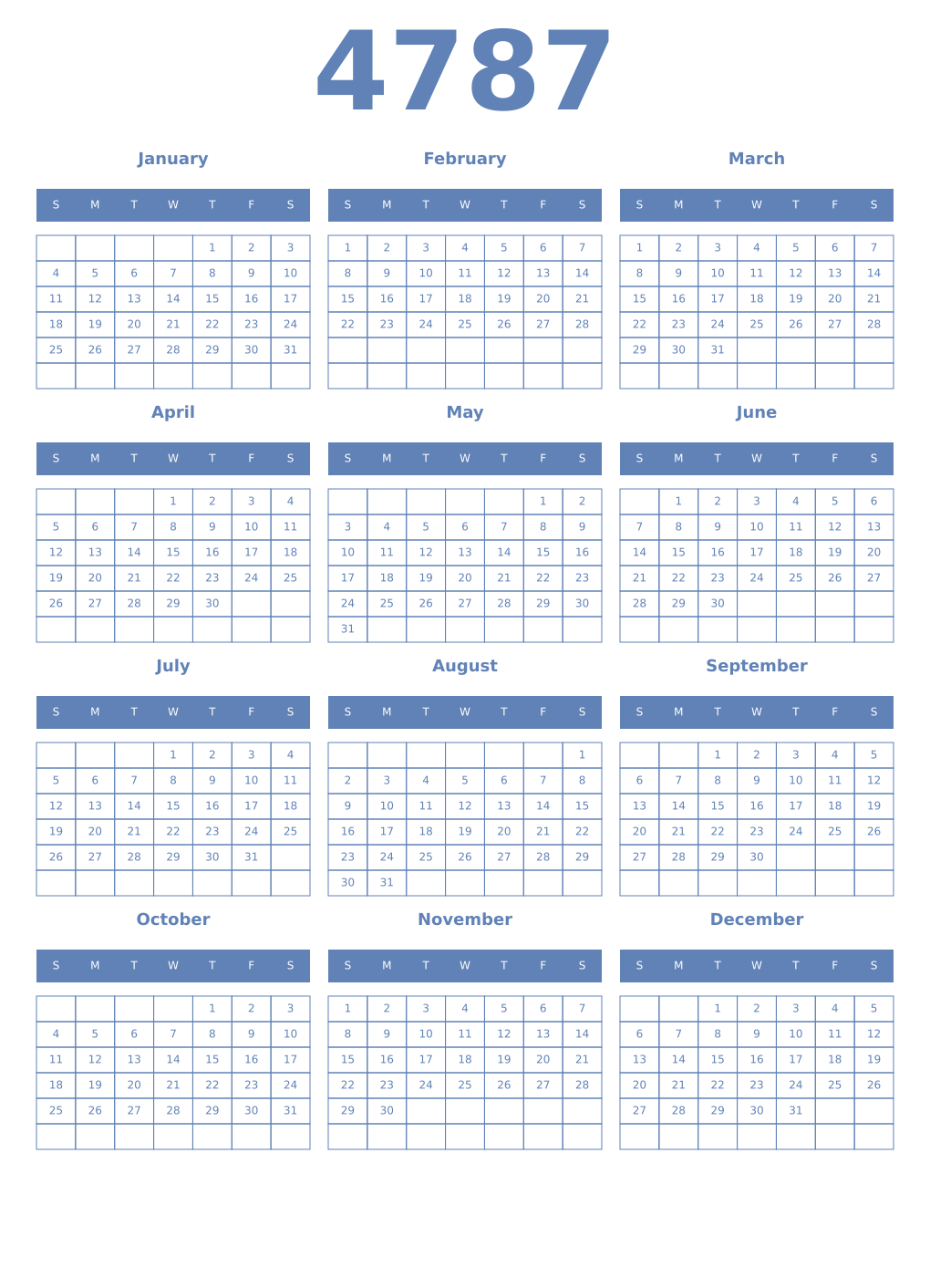 Printable 4787 Year Calendars glaucous
