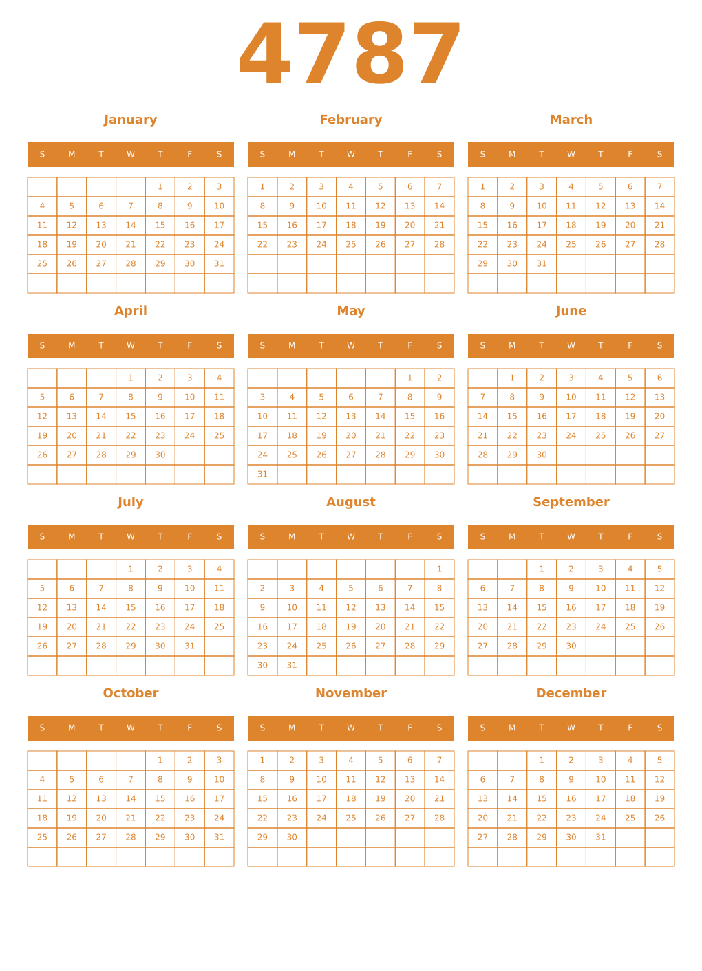 Printable 4787 Year Calendars orange