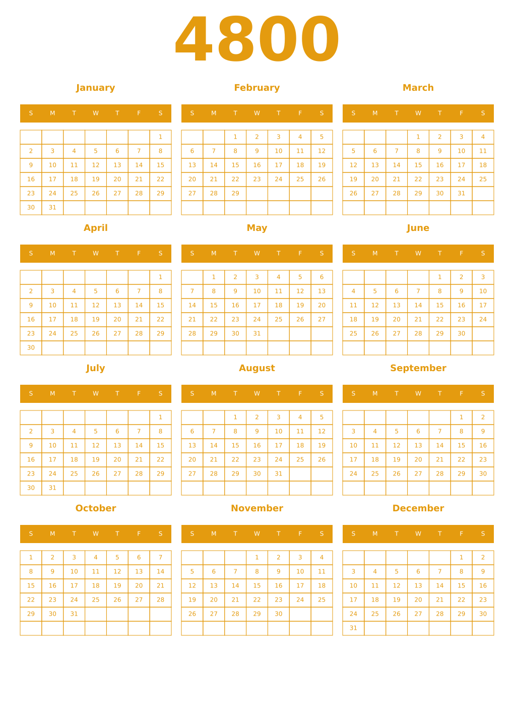 Printable 4800 Year Calendars gamboge