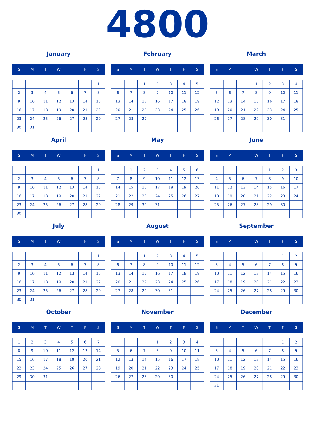 Printable 4800 Year Calendars smalt