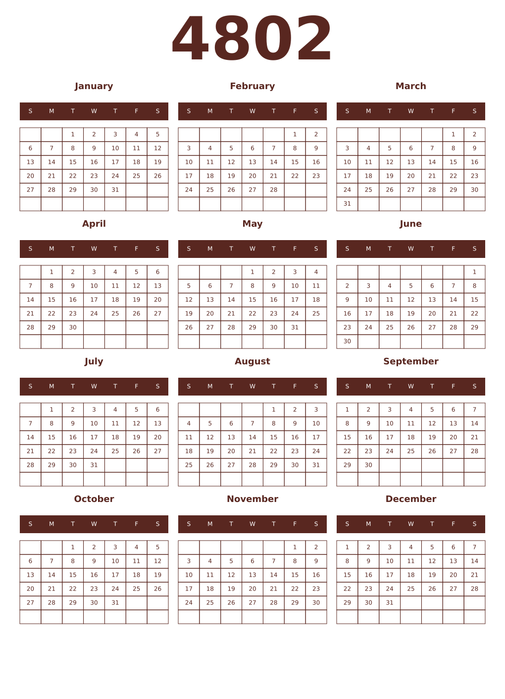 Printable 4802 Year Calendars mortuum