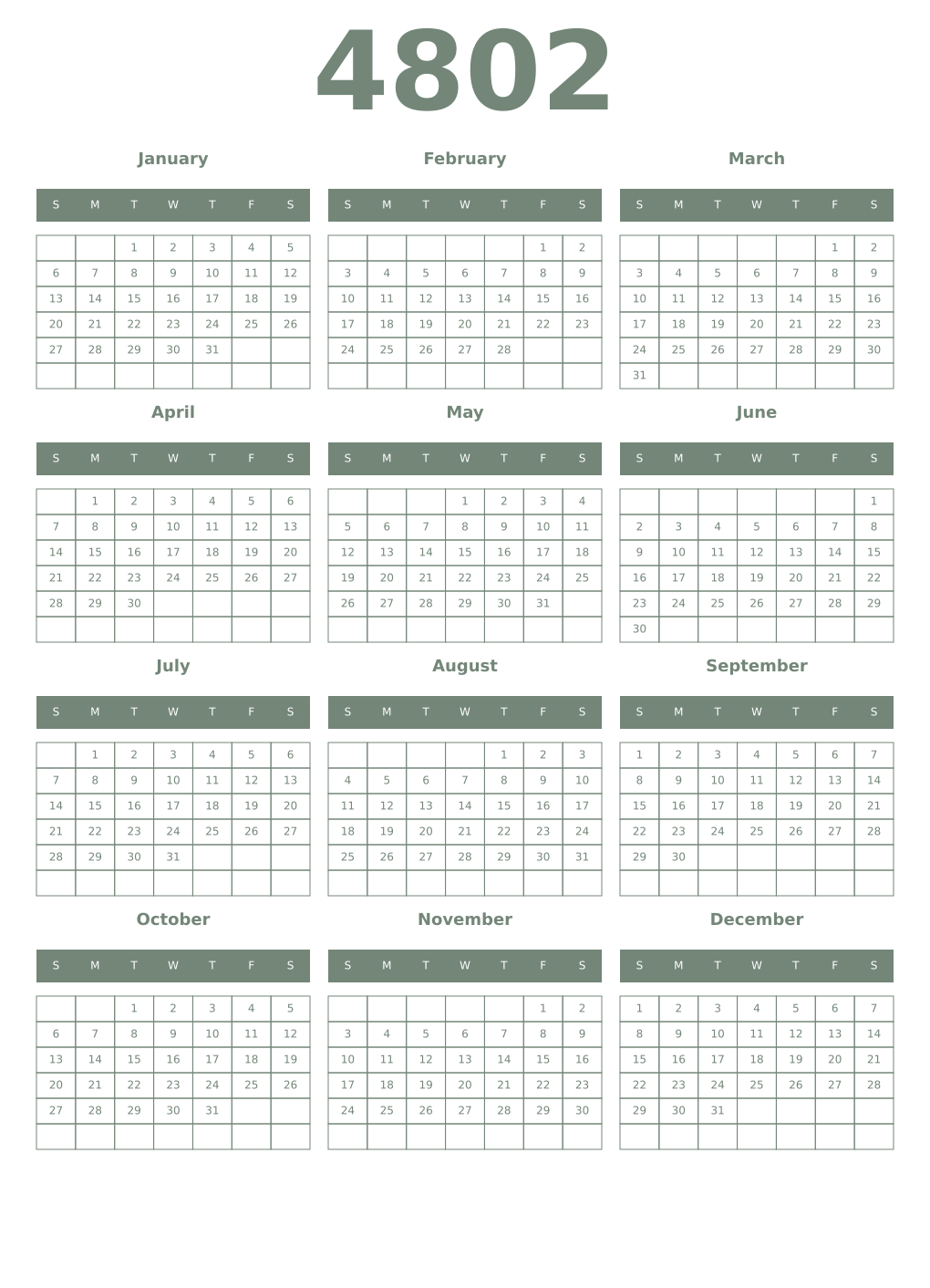 Printable 4802 Year Calendars xanadu