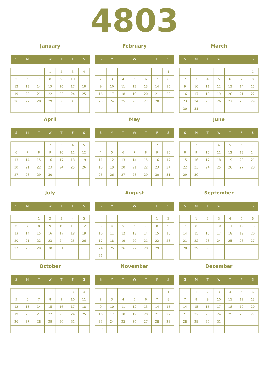 Printable 4803 Year Calendars eburnean