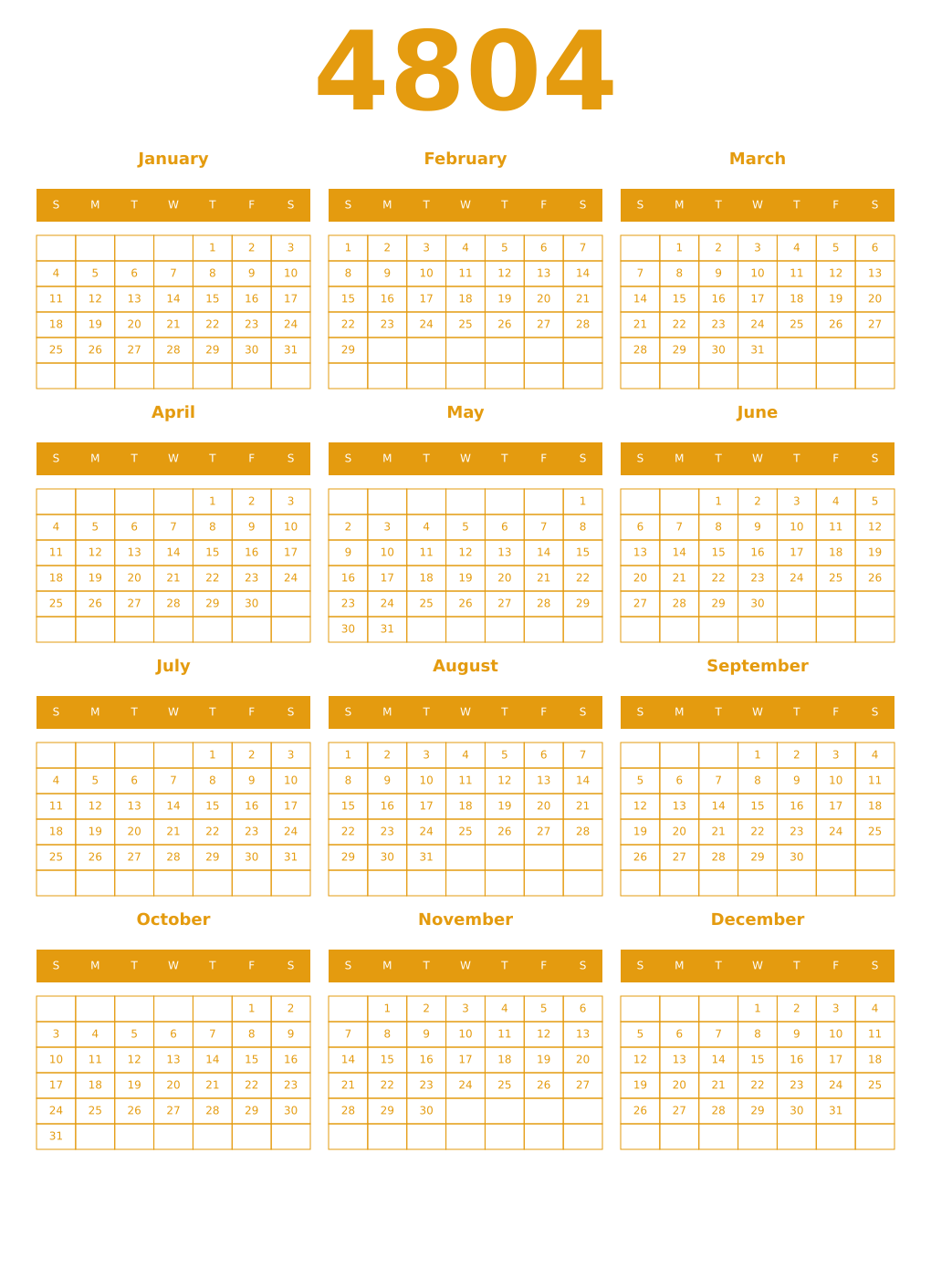 Printable 4804 Year Calendars gamboge
