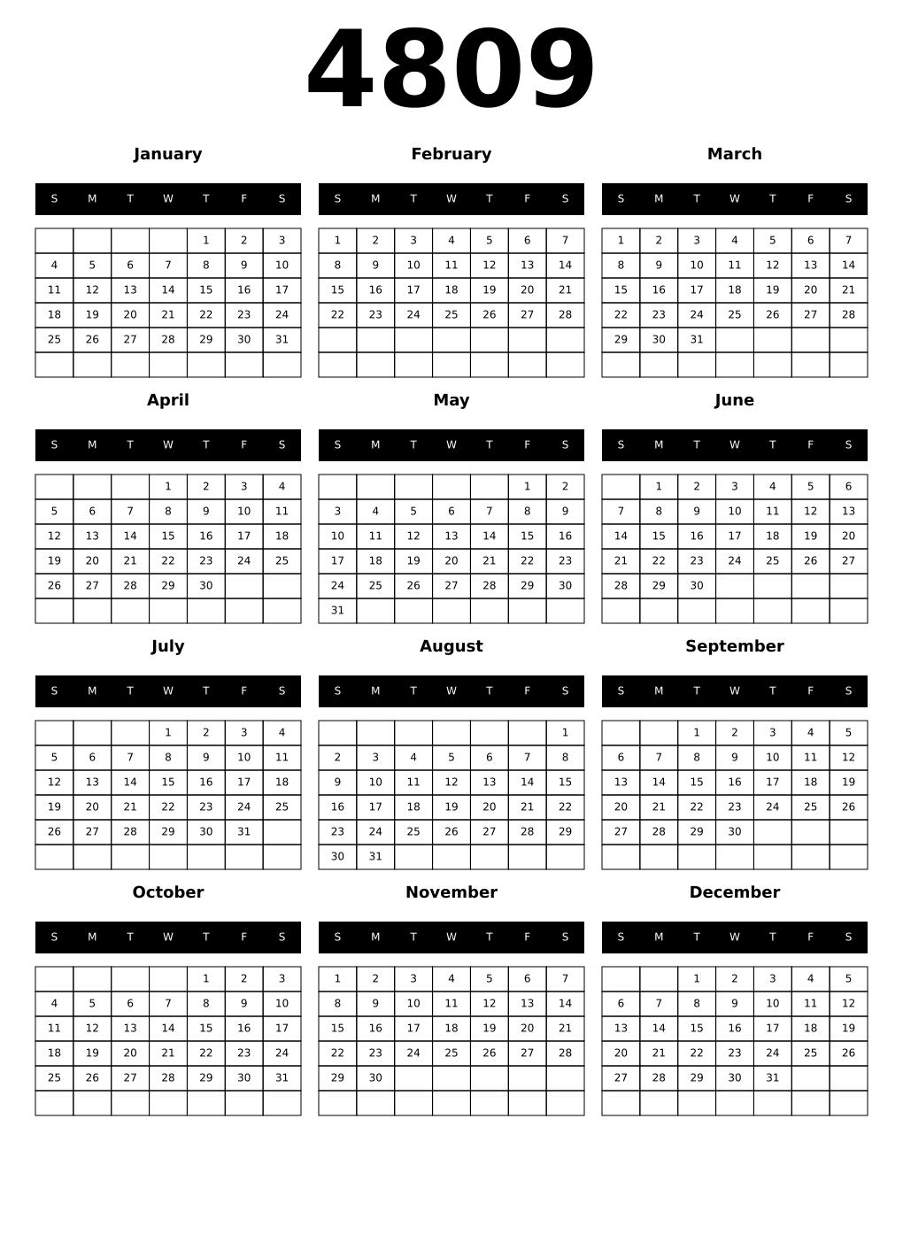 Printable 4809 Calendars
