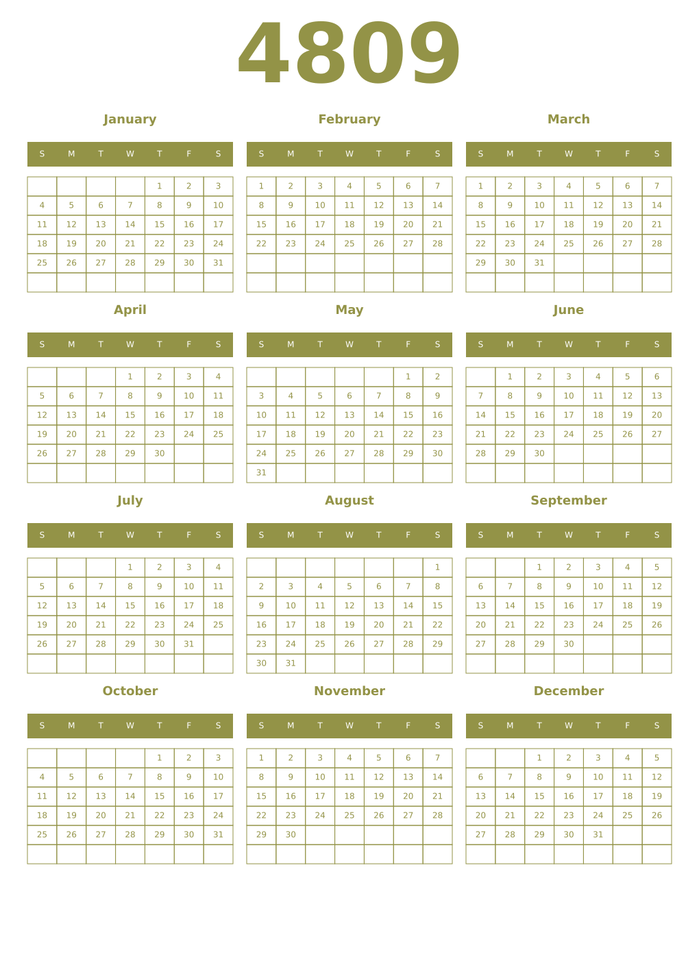 Printable 4809 Year Calendars eburnean