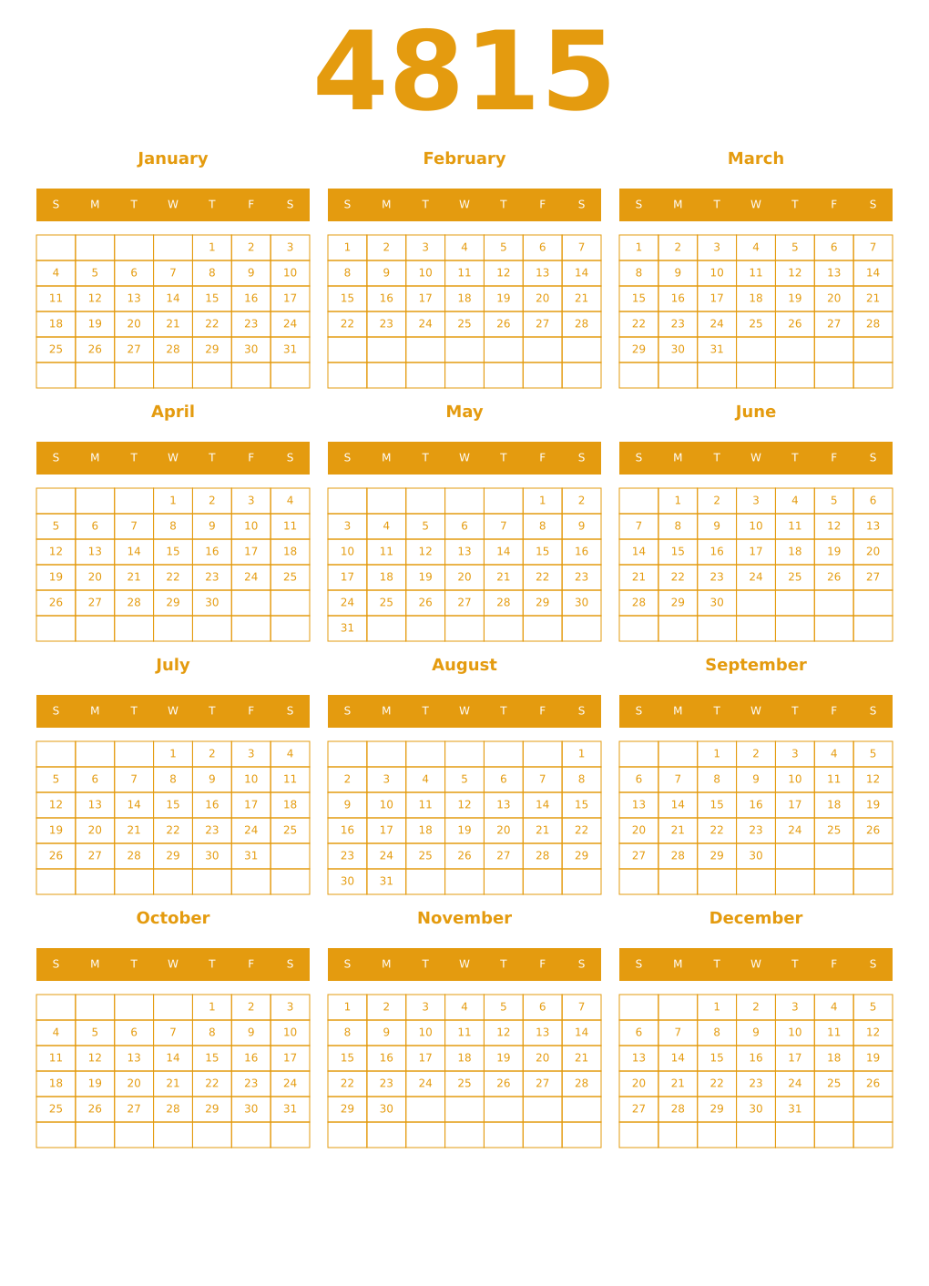 Printable 4815 Year Calendars gamboge