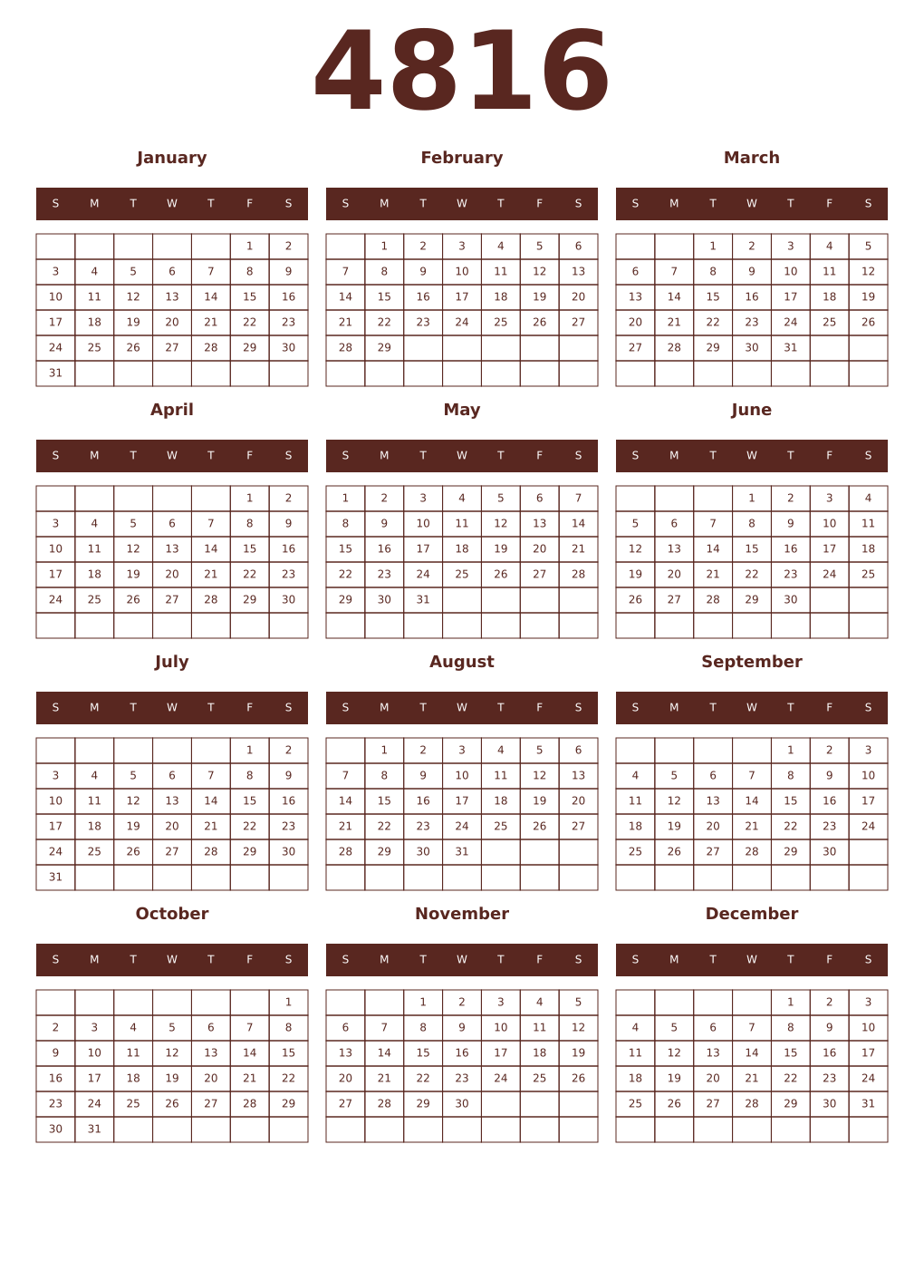 Printable 4816 Year Calendars mortuum